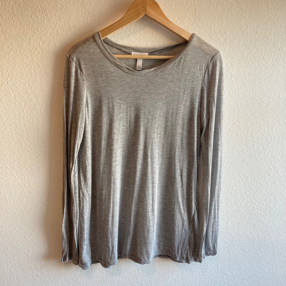 Leith Long Sleeve T-Shirt Women S Gray Modal Crew Neck Relaxed Soft Sheer Thin